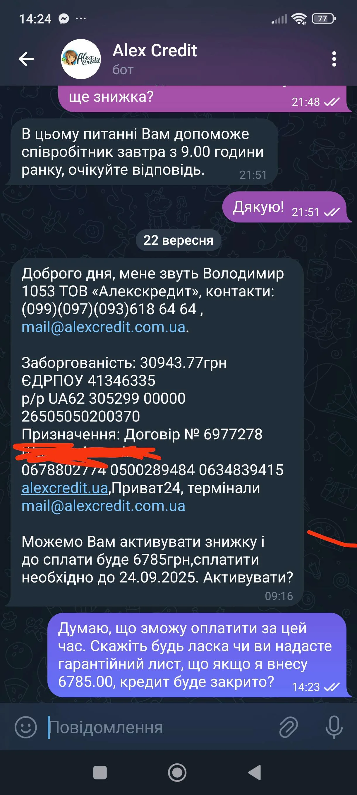 Алекскредит списання відсотків